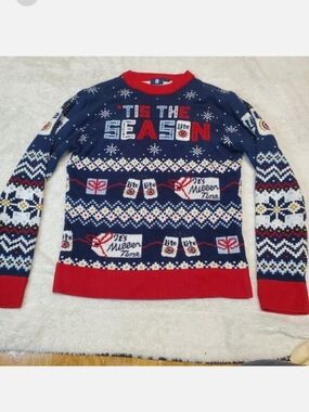 Miller Lite Blue Nordic Folk Knit Sweater Men Medium Holiday Christmas Ugly Beer